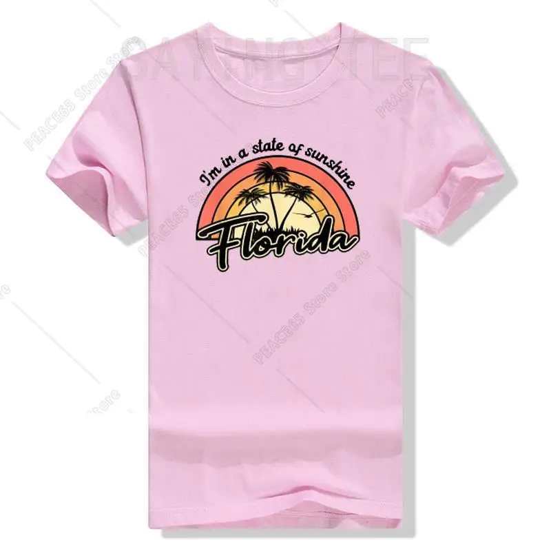 I'm In A State of Sunshine Florida Beach Sun T-Shirt Summer Fashion Holiday Clothes Vacation Graphic Tee Top Short Sleeve Outfit