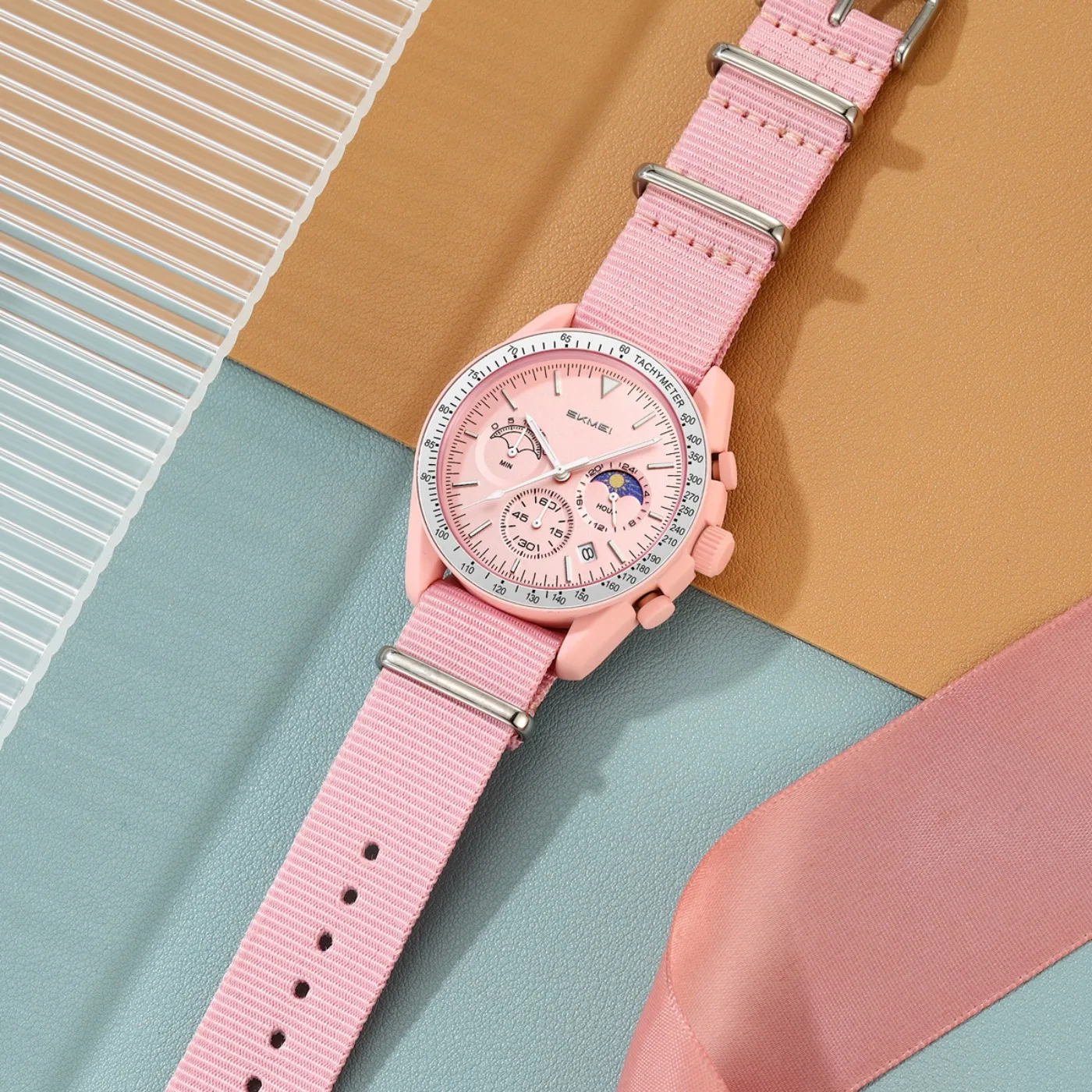 High Quality Creative Multifunctional Hot Selling Quartz Watch Men Women Fashion Countdown Multi Sub-dial Pattern Sun Moon Watch view 2