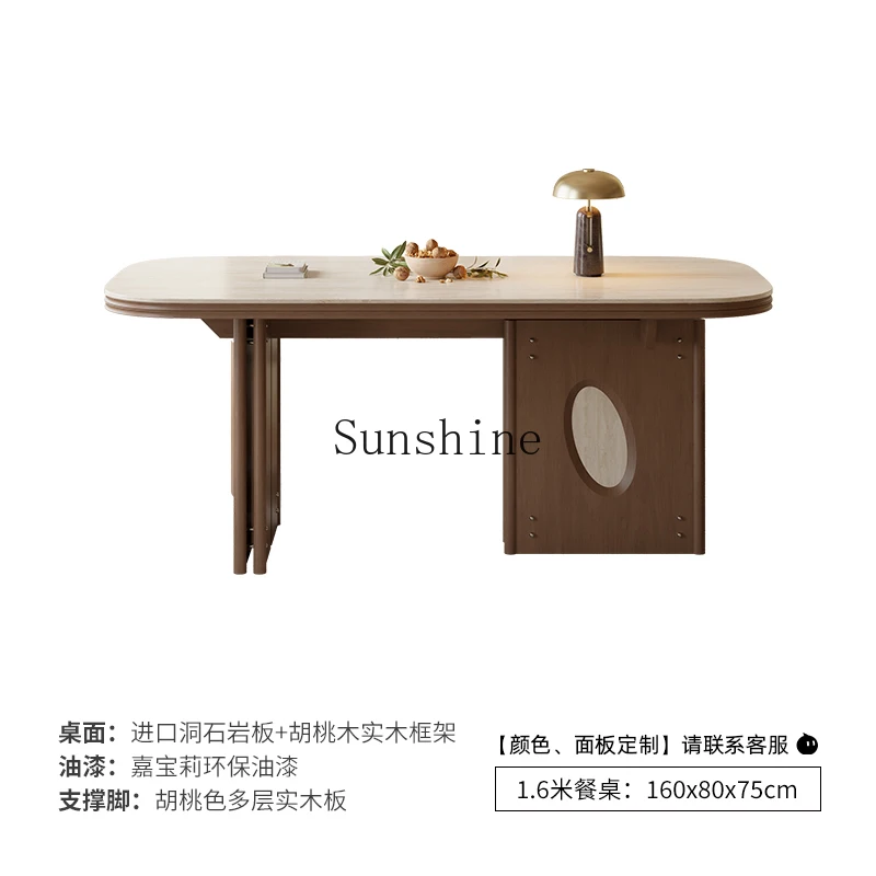 Solid wood dining table and chair combination medieval home rock slab dining table French art high-end