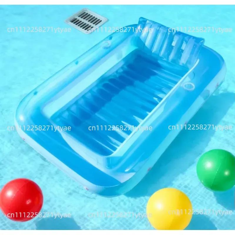 Durable PVC Inflatable Floating Pillow, Thick Single Double Water Bed, with Cup Holder, Suitable for Swimming Pool Sun