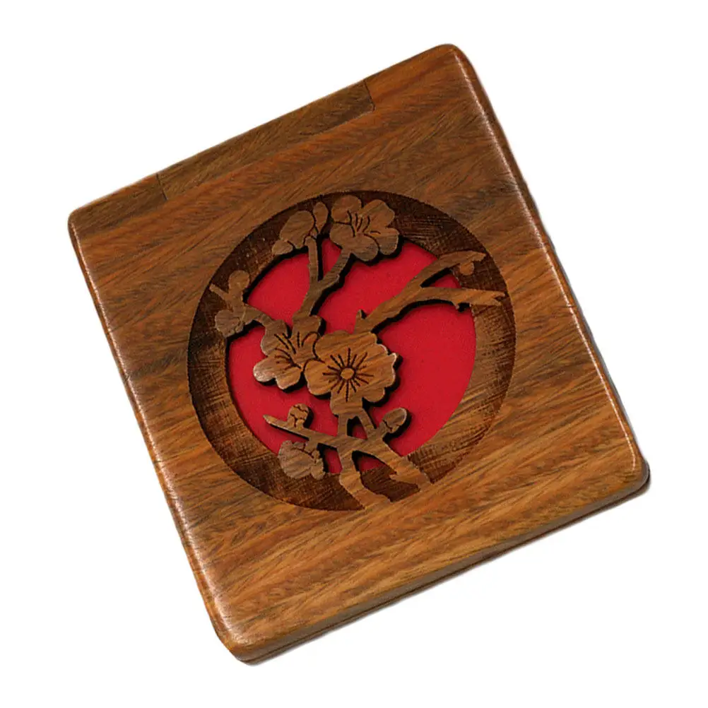 

1Pcs Green Sandalwood Pattern Metal Makeup Mirror Double-Sided Surface Chic Glass Design Vintage Wooden Style Exquisite