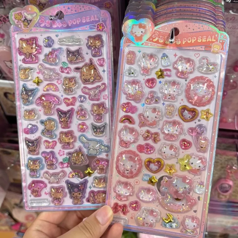Lindas pegatinas de Hellokitty Sanrio, Kuromi, Cinnamoroll, My Melody, pegatinas de gelatina en relieve 3D, decoración Kawaii, calcomanías de burbujas, juguetes, regalos