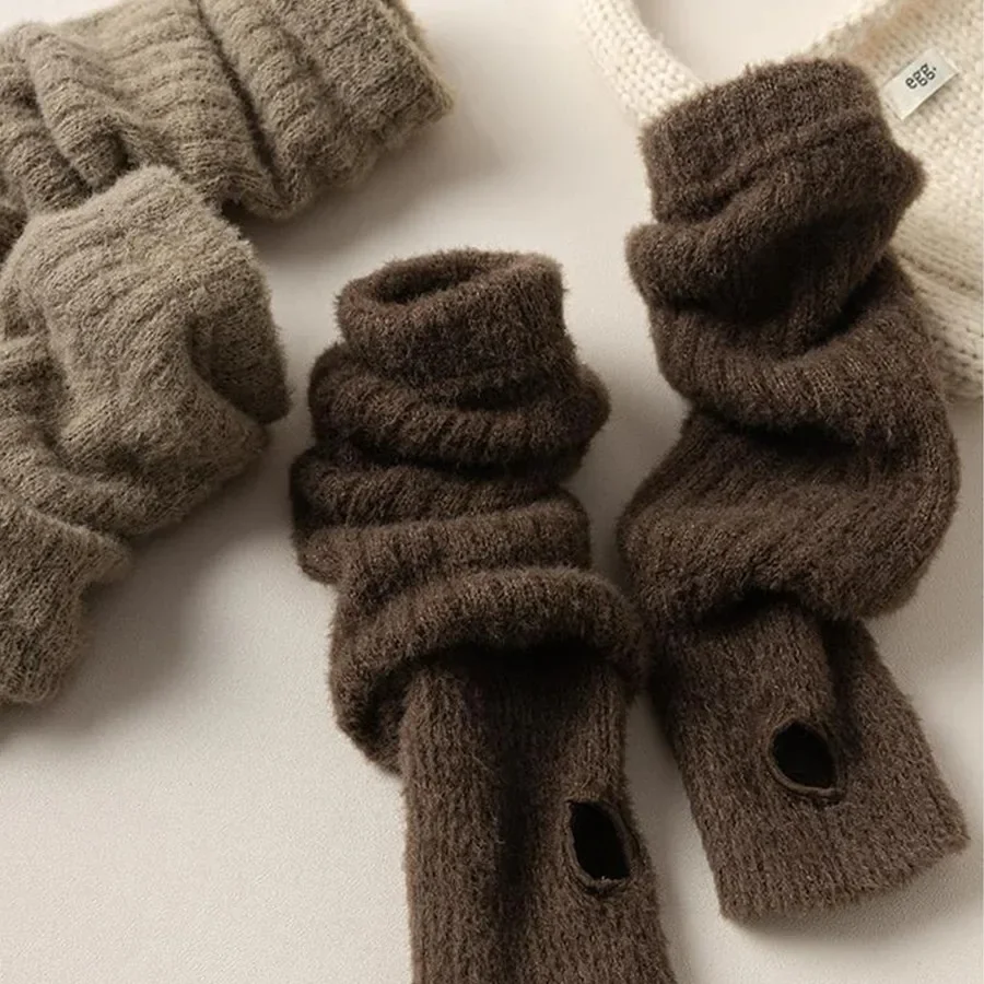 冬暖かい長袖手袋女性用指なしソリッドカラーヒップホップニット肘ミトン弾性屋外ウォーマーアーム