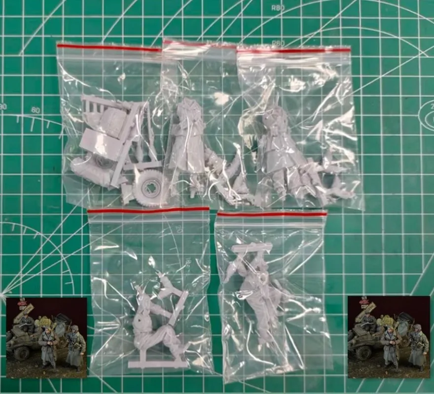 1/35 Winter Soldier Set 4 Person Resin Figure Assembled Model Kit Art Hobby Sculpture Miniature Toy Unassembled and Unpainted