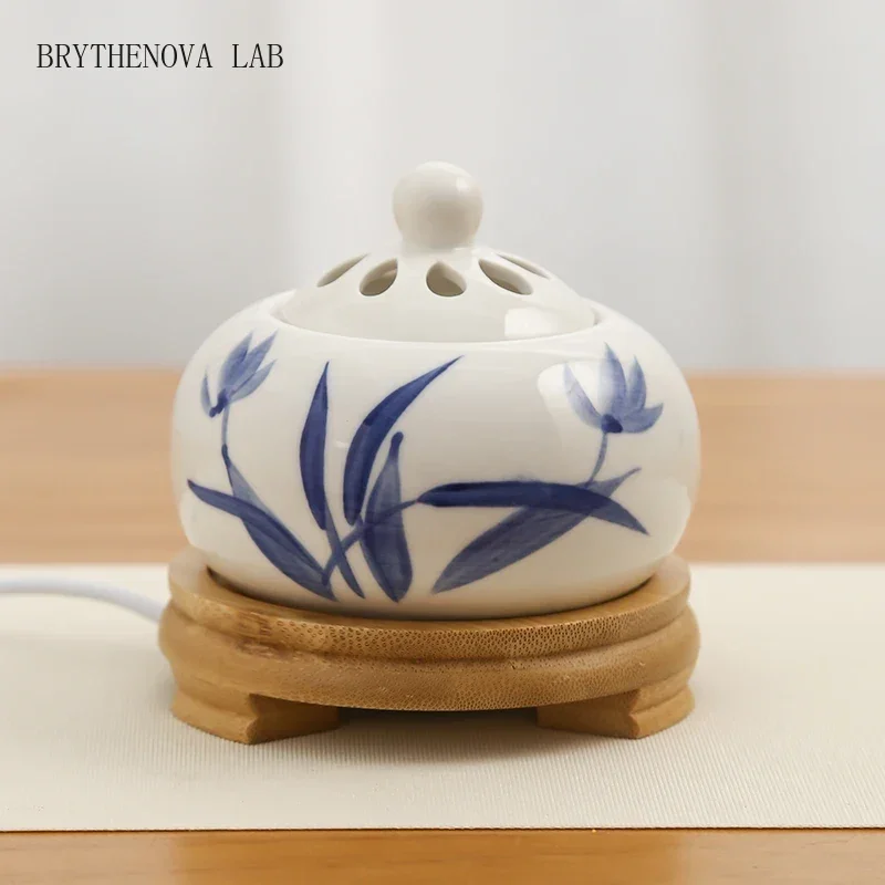 Electric Incense Burner with Timed Thermostat Handmade Ceramic Stove Aromatherapy Orchid Essential Oil Burner Sandalwood Censer