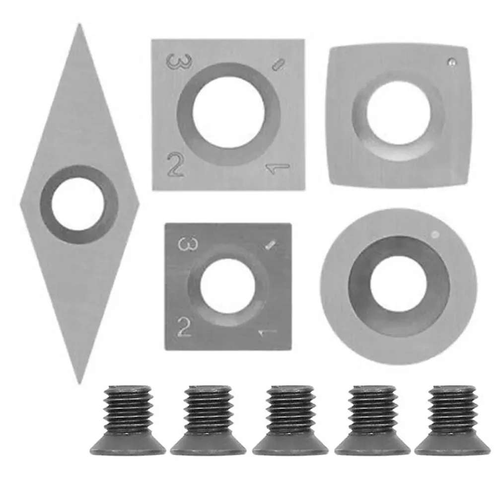 5 Piece Tungsten Carbide Cutter Inserts Set for Wood Lathe Turning Tools for Professional Carpenters and Beginners