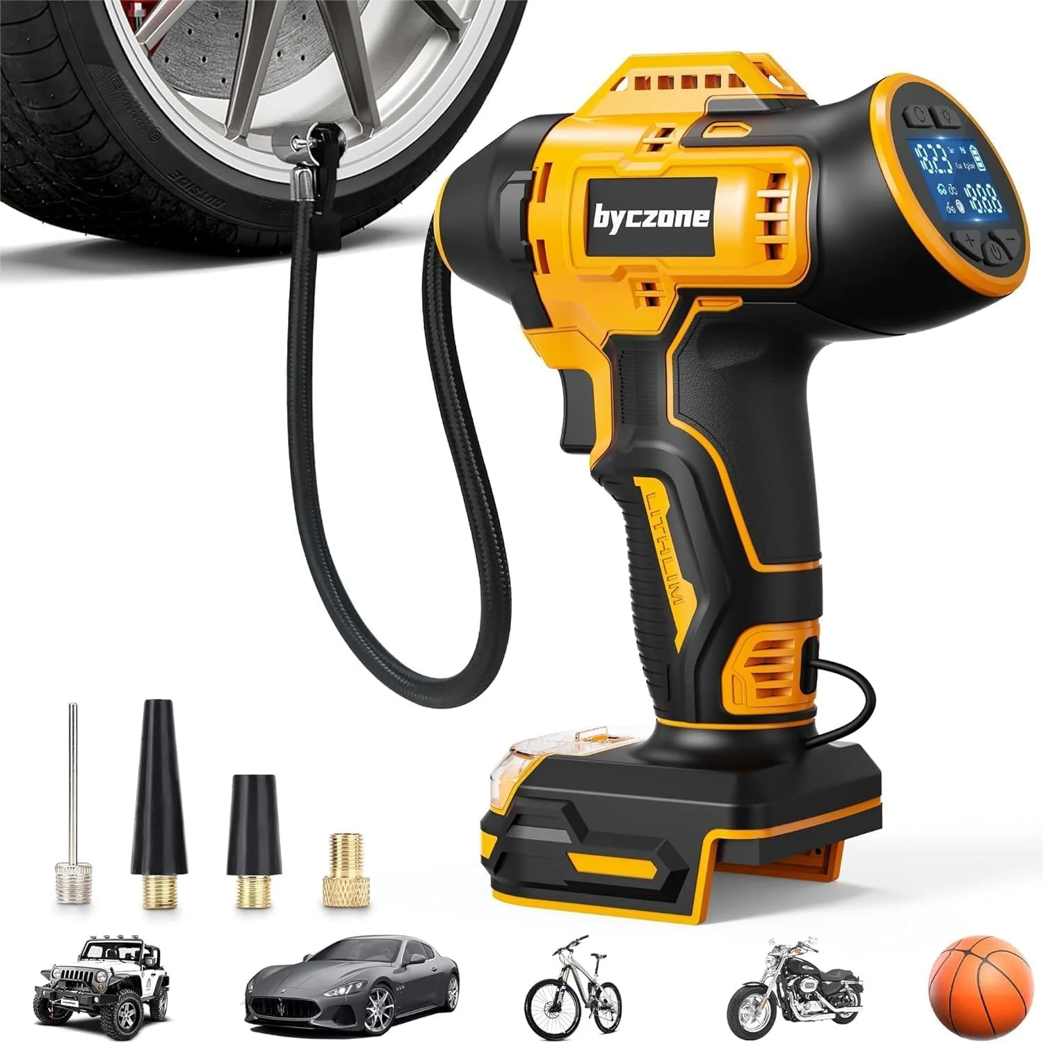 

Cordless Tire Inflator 160 PSI Air Compressor With LCD Digital Pressure Gauge For Car Bike Sport Ball
