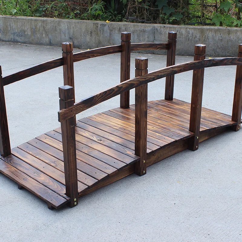 #Anticorrosive wood bridge Outdoor courtyard Garden Carbonized wood bridge Arch Small wooden bridge Solid wood landscape e