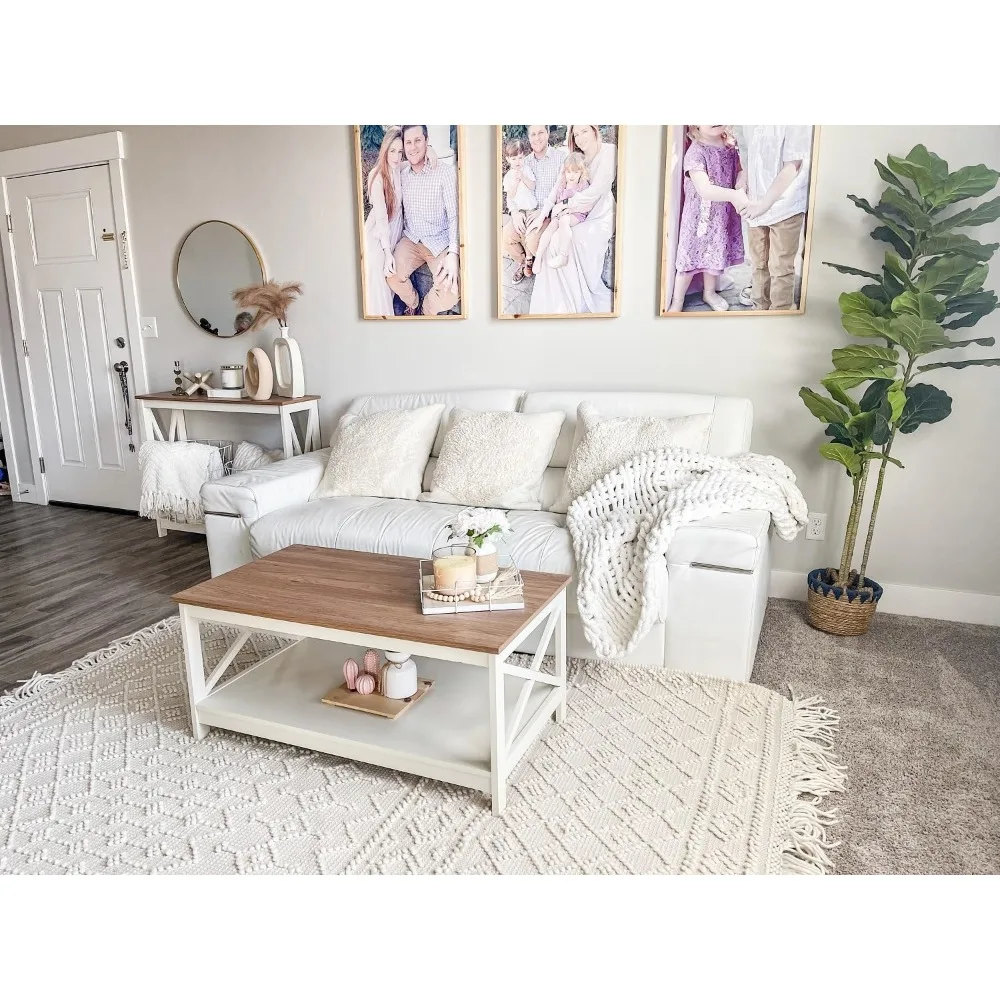 Coffee Table Modern Coffee Tables with Storage Shelf 2 Tiers Farmhouse Coffee Table Set