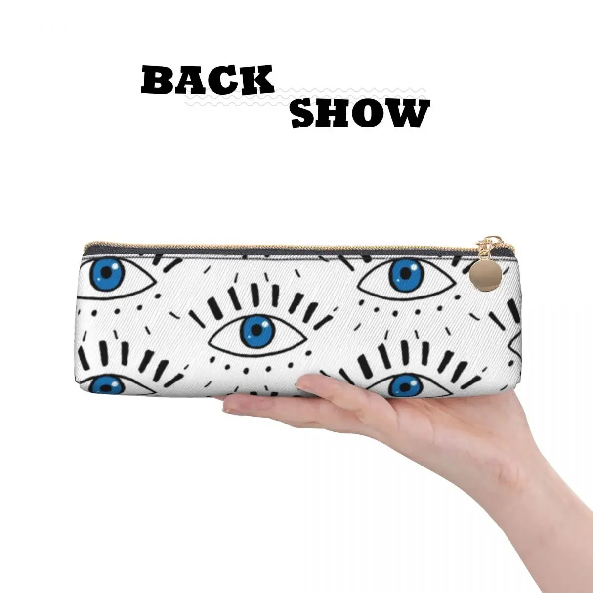 Dark Blue Eyes Triangle Pencil Case Sketchy Eye Design Eyeball For Child Elementary School  Box Simple Leather Pen Bags