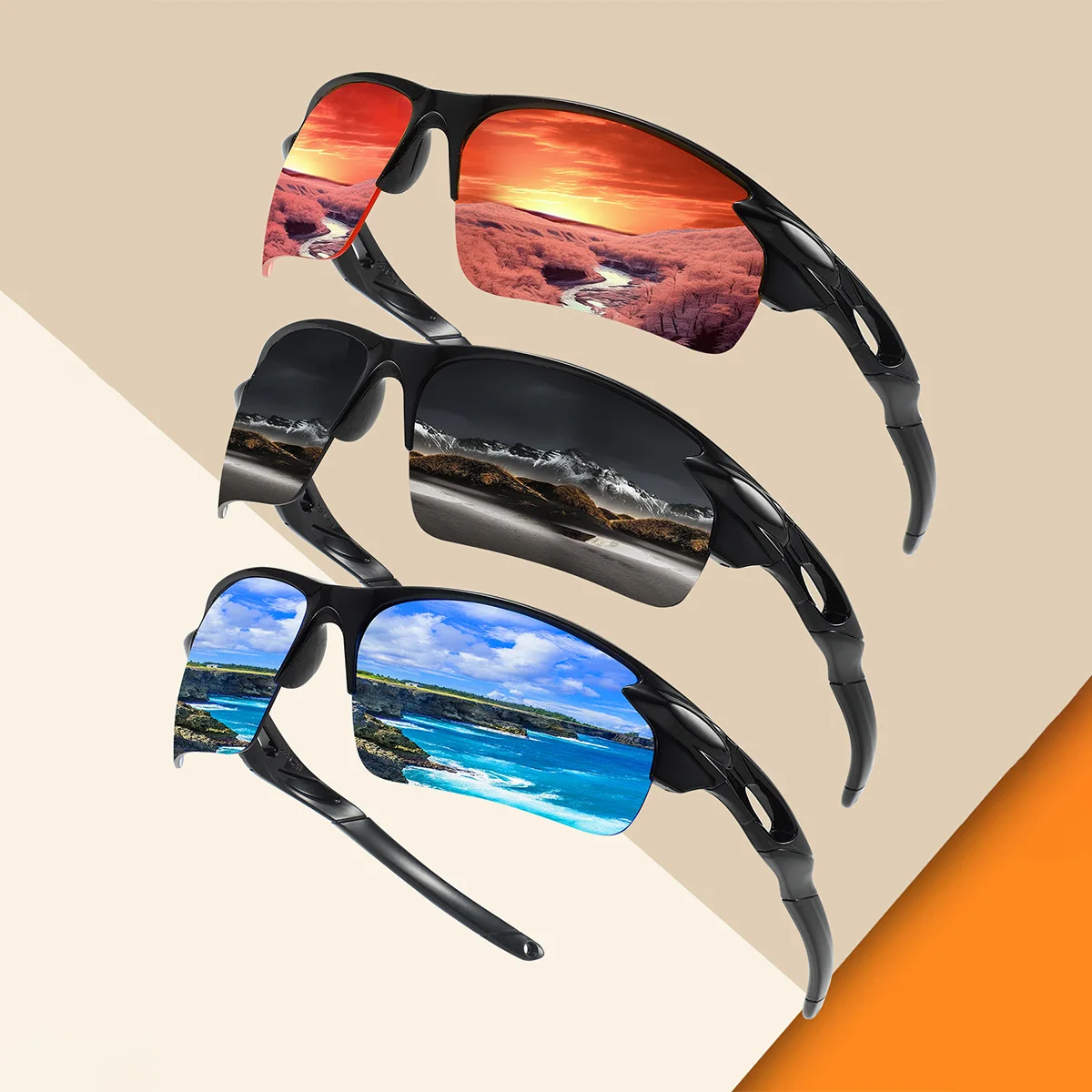 3 Stück europäische und amerikanische Retro-Stil-Sonnenbrillen für Outdoor-Sportarten, Radfahren, modische Sonnenbrillen, trendige, vielseitige Sommer-Sonnenschutz- und UV-Schutzbrillen