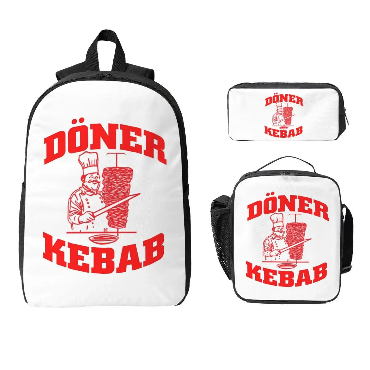 

Doner Kebab Print Backpack Boys Girls BookBag School Bag Laptop Shoulder Bags 3ps Insulated Lunch Bag Pencil Case