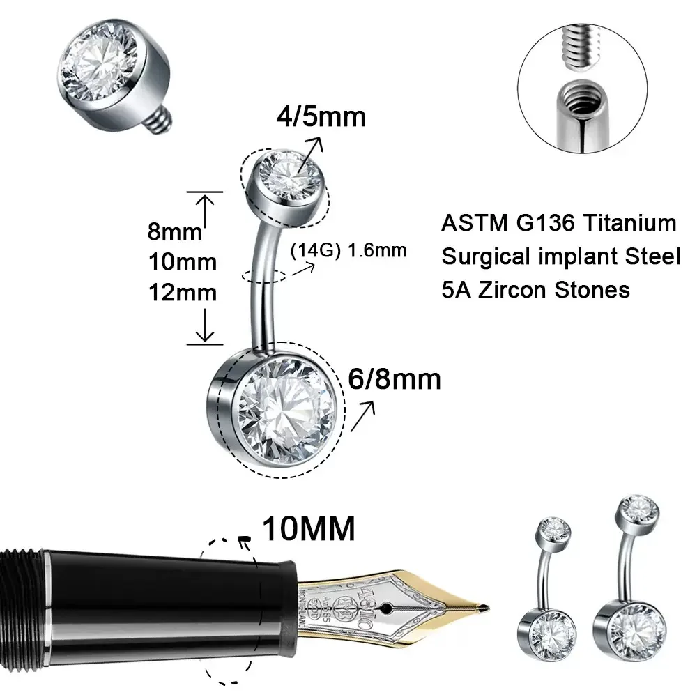 Wholesale G23 Titanium Premium Gem 14G Navel Piercing Ring  Belly Buttom Rings Body Jewelry For Women