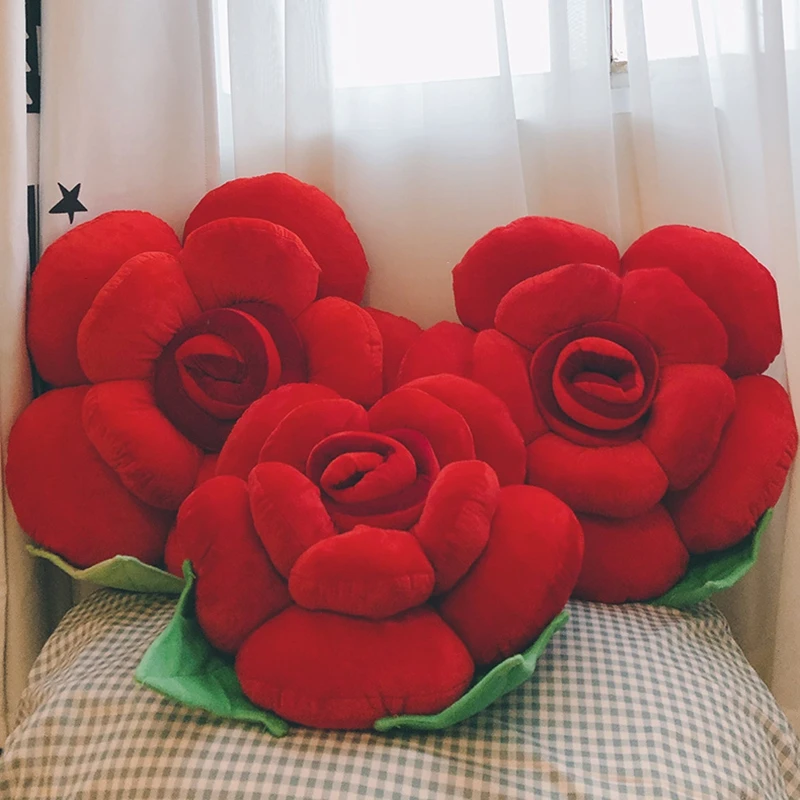 

Creative Rose Throw Pillow Flower Plush Cushion Stuffed Flower Decorative Pillows Soft Sofa Backrest Pillow Valentine's Day Gift