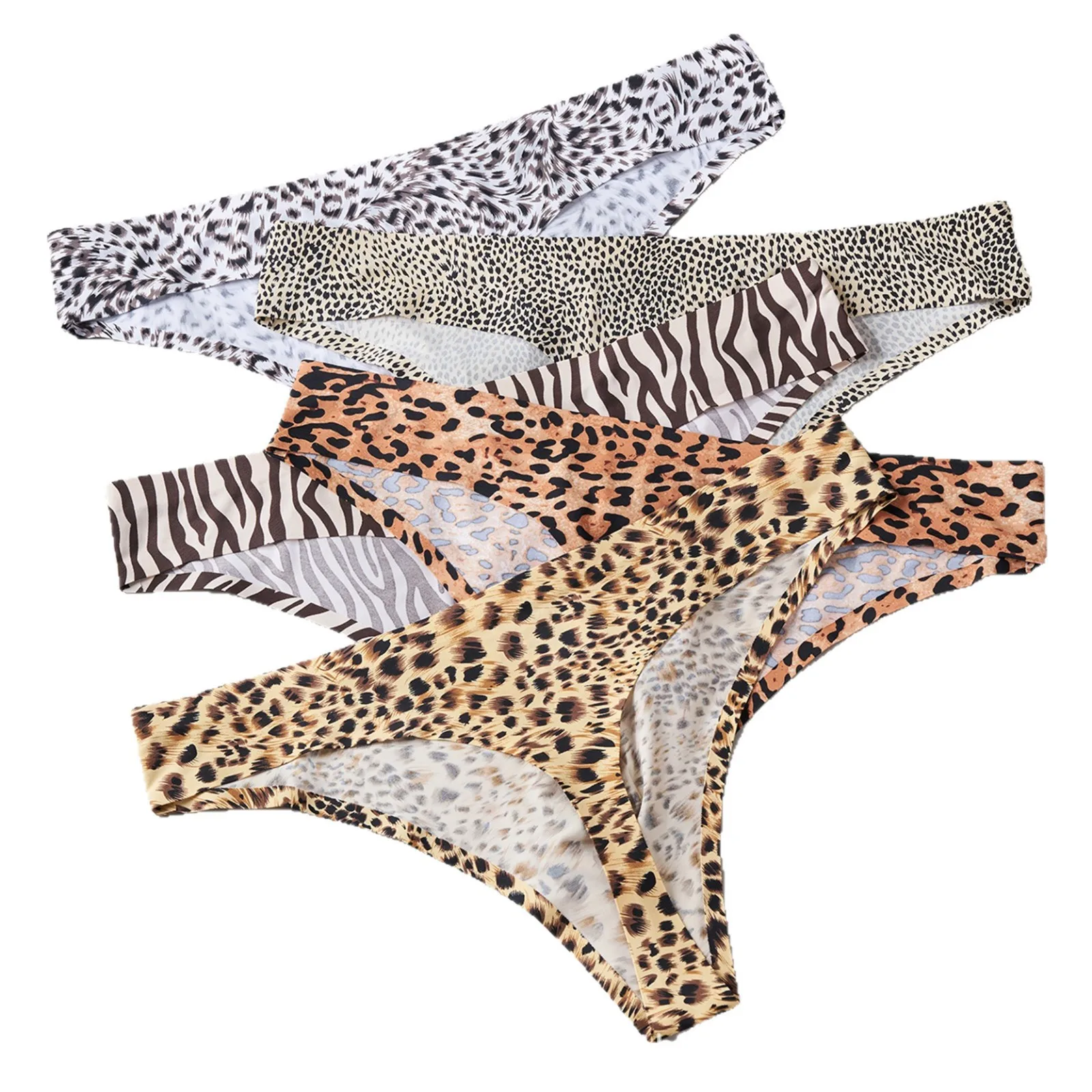 Animal Print Ice Silk Thong for Men Low Rise Sexy Japanese Korean Style Underwear 3D U-convex Pouch Slim Fit T Back G-string