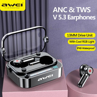 Awei T58 ANC V5.3 Wireless Bluetooth Earphones With RGB Light Headset Gamer Hifi Stereo Sound Sports Headphones TWS Earbuds