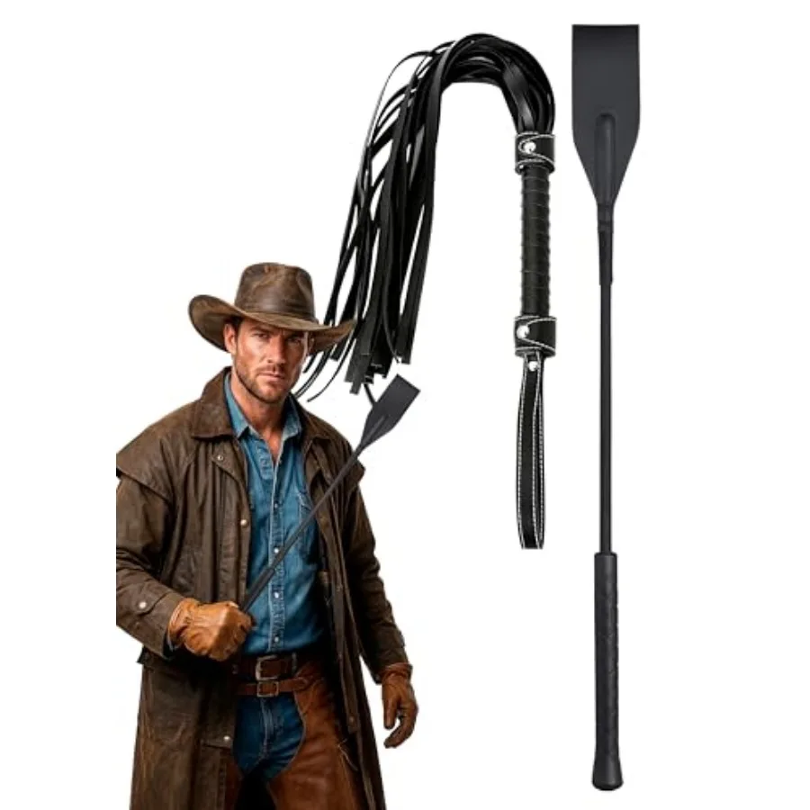 

g Crop for Horses 17", Faux Leather Whip 32" Horse Whip for Training - Equestrian Set
