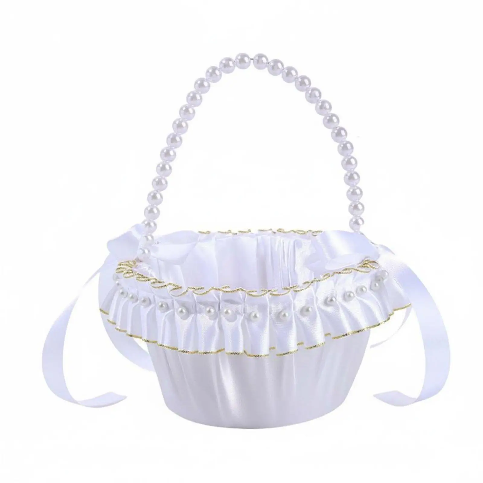 Premium Cloth Decorative Basket Pleated White Flower Girl Basket Elegant Accessory for Wedding Decor Events