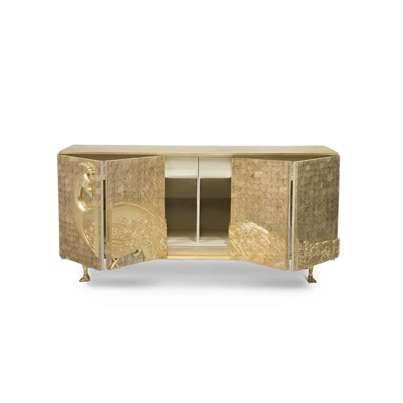 Solid wood fully carved gold and silver foil peacock dining side entrance  TV cabinet