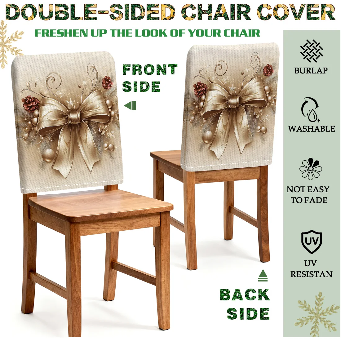 Christmas Bow Covers Chair Cover Slipcovers Set of 2/4/6 100% Polyester Dining Room Office Banquet Chair Protective Cover