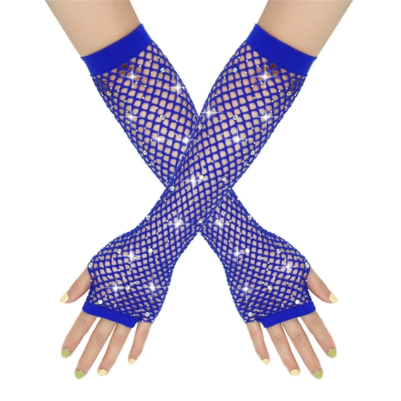 Blingbling Hollow Fishnet Gloves for Christmas Theme Party for Women Girls