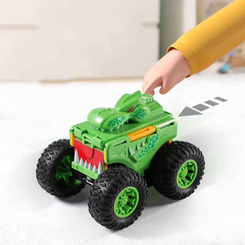 Puzzle giocattolo per bambini deformazione fronte-retro Reverse Buggy Cartoon Transformer Dinosaur Inertia Buggy Car Toys Model Boys Gift