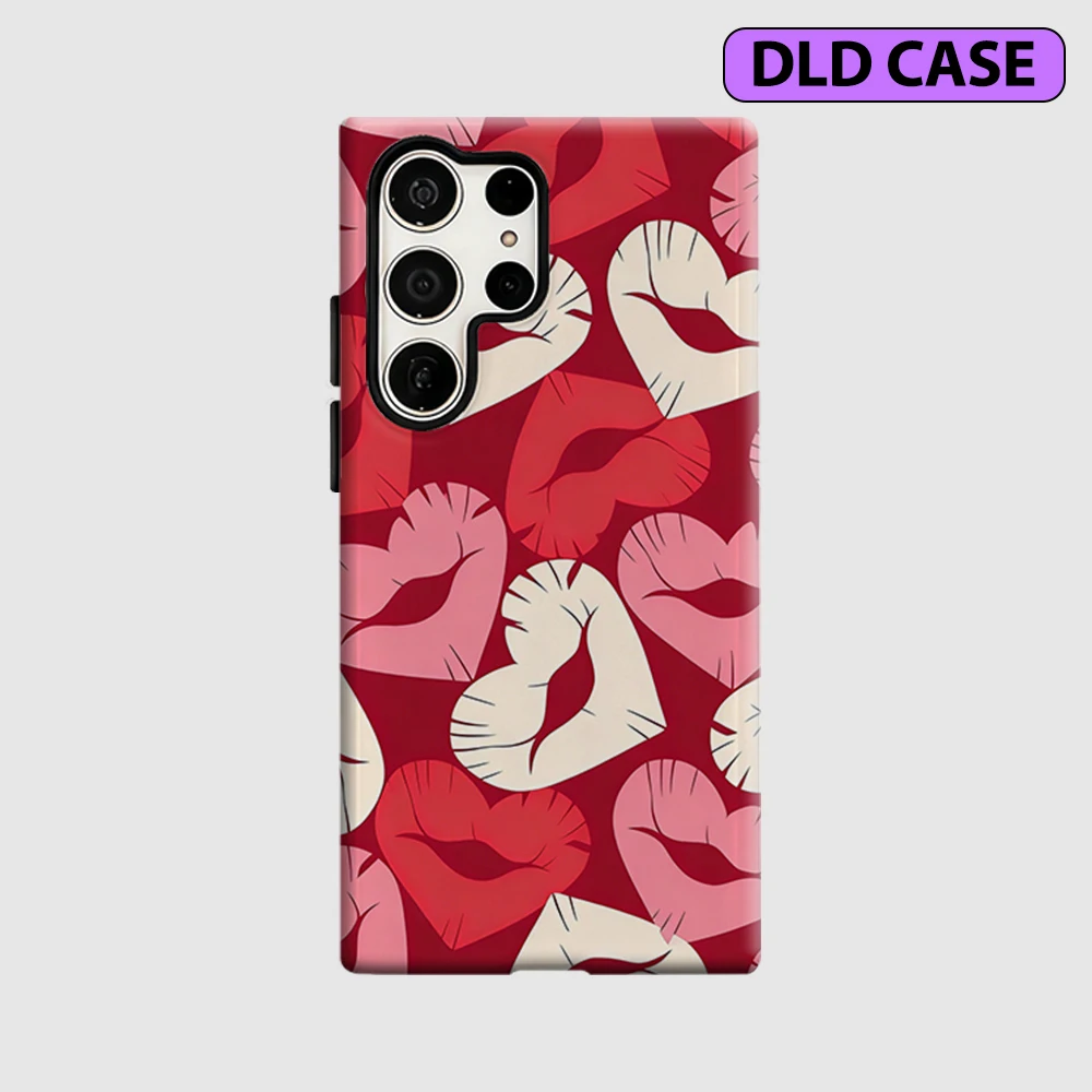 Lips Heart Phone Case for Samsung Galaxy S26 S25 Ultra S24 S23 Ultra Plus Shockproof Double Layer Tough Back Cover