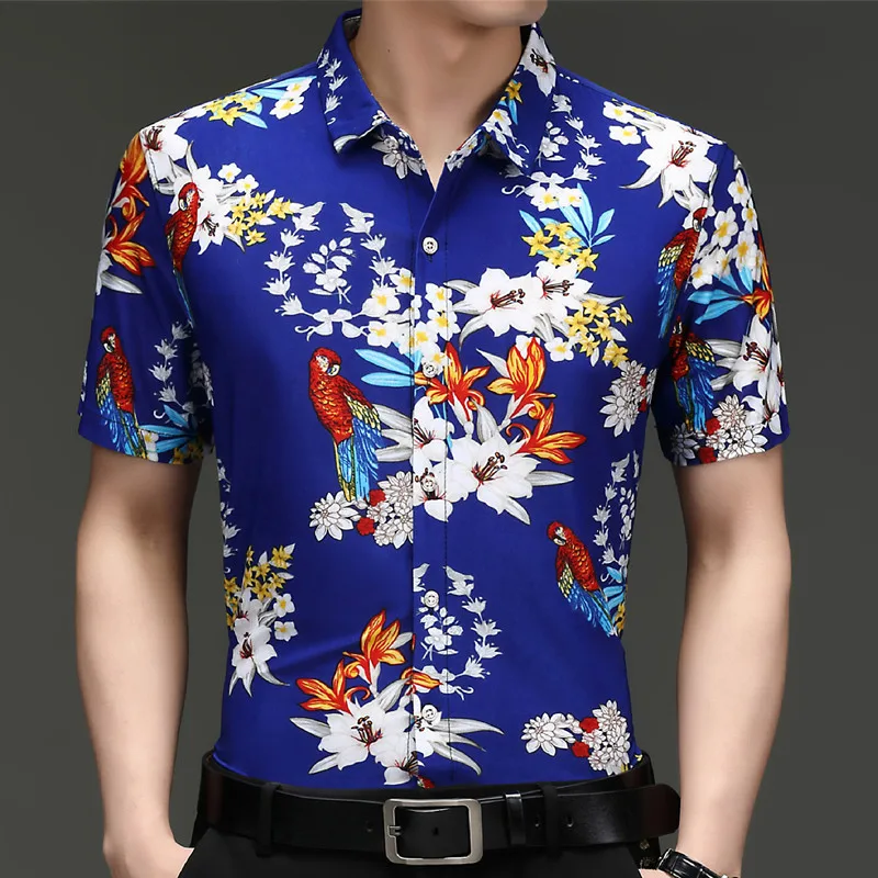 Camisas de seda de manga curta masculina, estilo havaiano, ambos os lados, flor chinesa, roupas de praia casuais, verão 80% seda, 2023