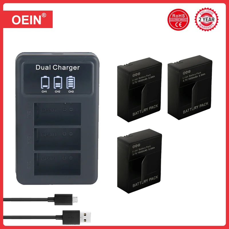 AHDBT-301 Battery AHDBT301 Bateria For Gopro Hero 3 3+ Go Pro Hero3+ Hero3 USB LED Smart Charger For GoPro Camera accessories