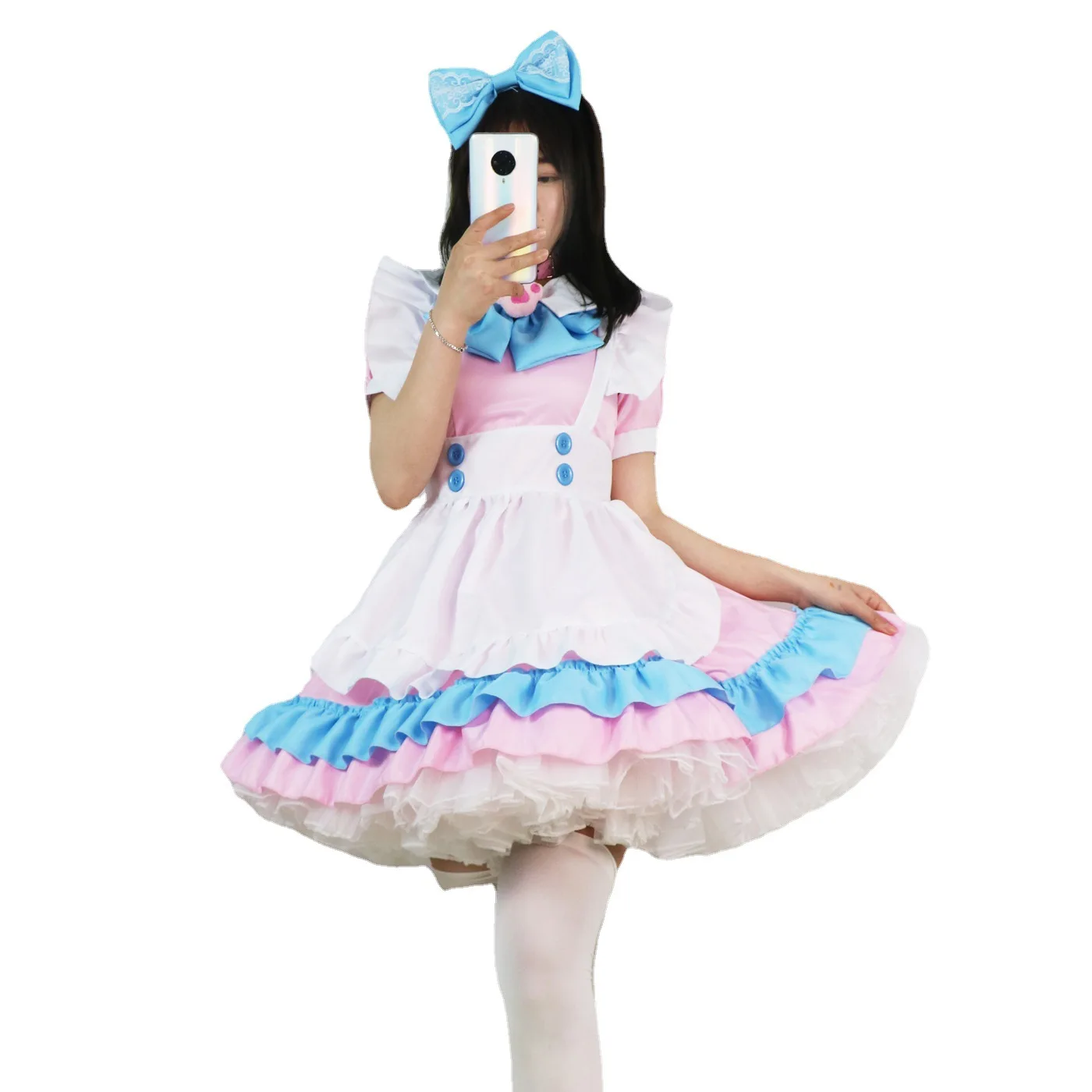 Robe de femme de chambre grande taille, super mignonne, grand nœud, rose, bleu, robe Lolita pour femme, grande jupe Lolita mignonne, cosplay anime