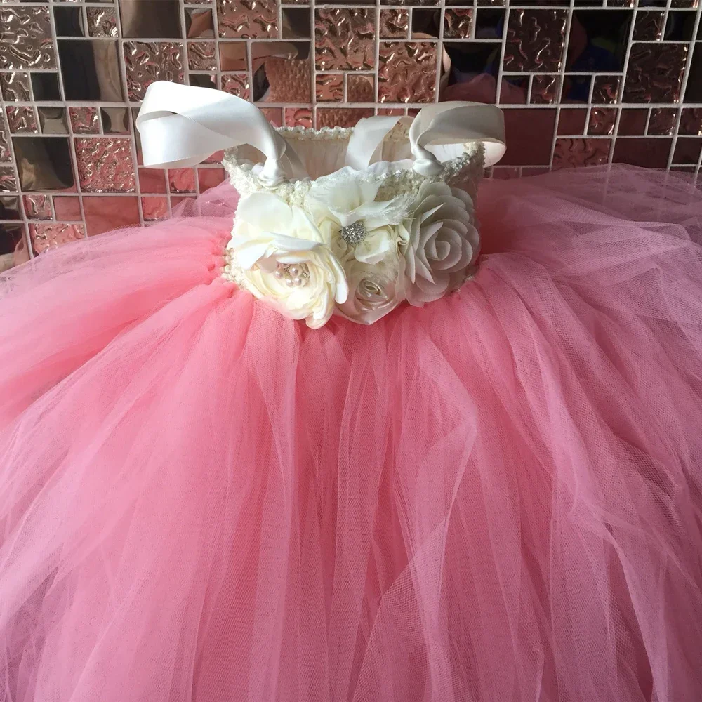 Flower Girl Tutu Dress Ankle-Length Toddler Baby Kids Tulle Princess Dress for Girls Wedding Pageant Party Dresses Ball Gown