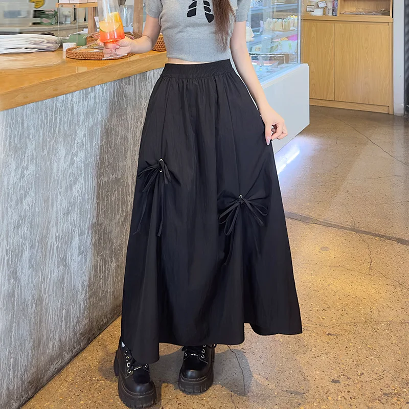 تنورة عمال بتفاصيل القوس للنساء بخصر عالٍ تنورة متوسطة الطول غير رسمية على شكل حرف a