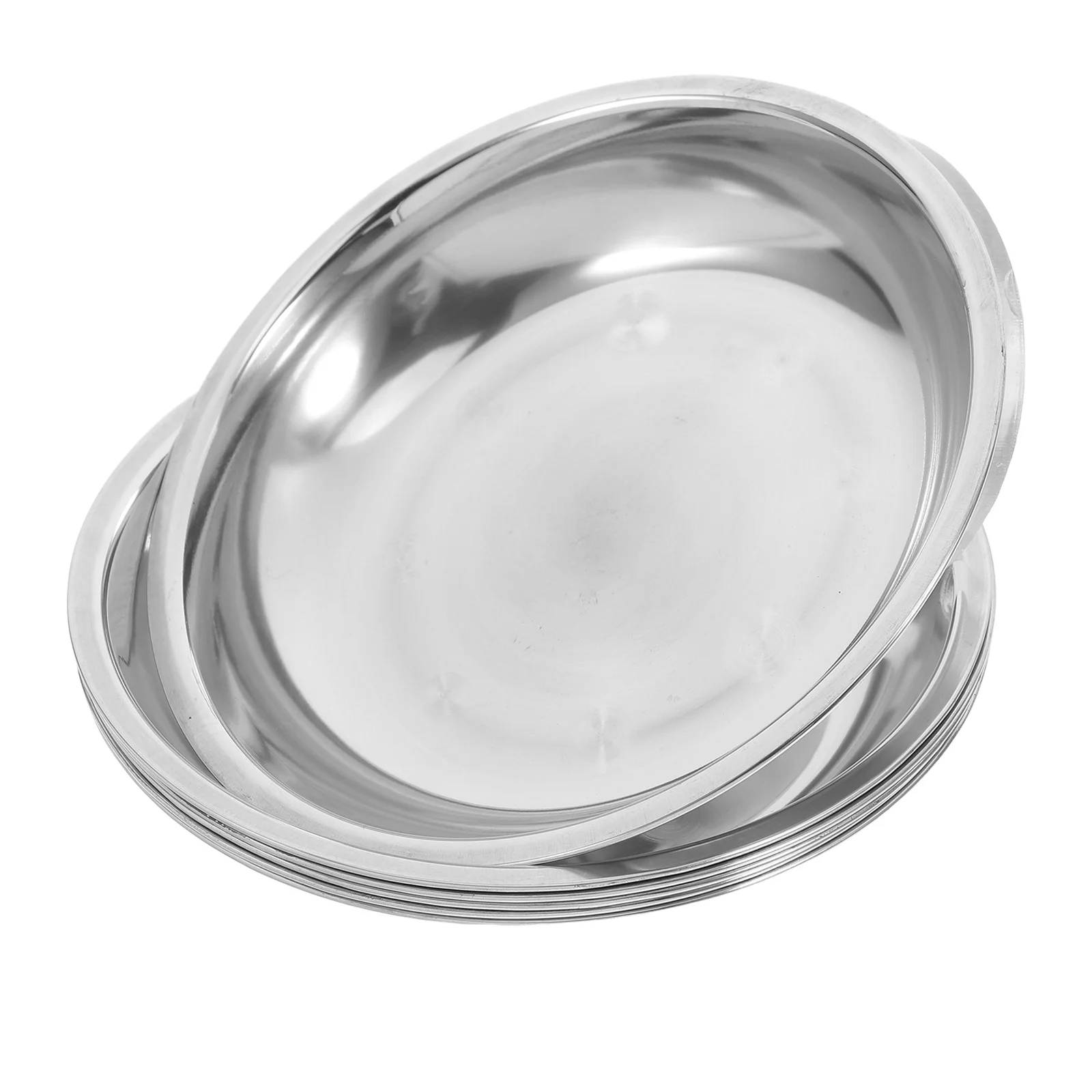 

6Pcs Round Serving Tray Stainless Steel Dish for Banquet Party Fruit Holder Steak Plate Kitchen Supplies Deepened Food Container