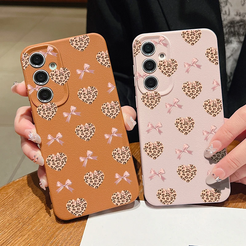 Liebe Herzen Bogen Muster Fall Für Samsung Galaxy S25 S24 S21 FE S24 S23 S22 Ultra Plus S25 Rand Leder Textur TPU Telefon Abdeckung
