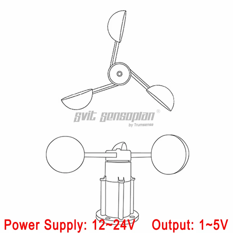 

Trumsense STTWS122415C Wind Speed Cup Wind Velocity Sensor DC 12 to 24V Power 1 to 5V Output for Harsh Working Environment