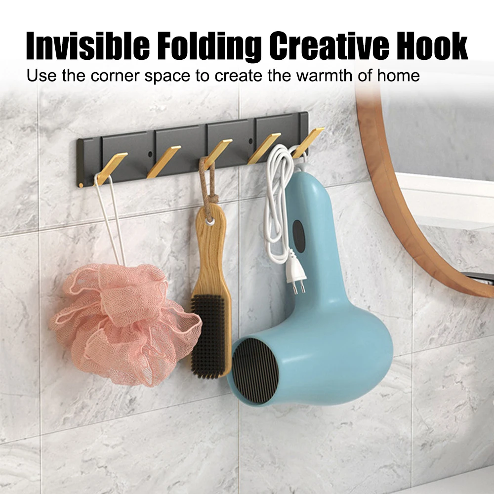 Folding Towel Hanger For Bathroom Kitchen Bedroom Hallway Vintage Style Coat Clothes Holder Wall Hooks 2 Ways Installation