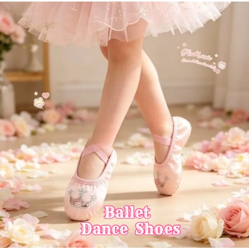 Kids Ballet Dance Shoes Soft Sole Elastic Mouth Practice Shoes Boys Girls Breathable Dancing Sneakers Stage Performance Shoes