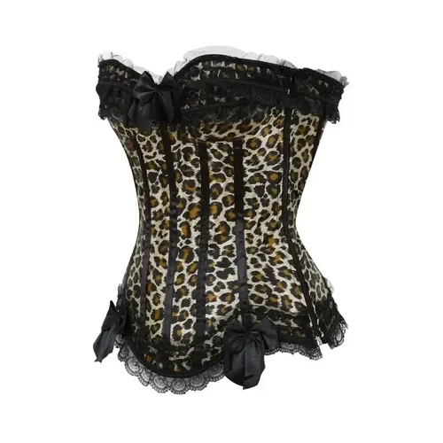 Imagen 2 del producto Corsé Sexy de satén con estampado de leopardo para mujer, Top de encaje con lazo, ropa de discoteca decorada, moldeador de cuerpo de talla grande