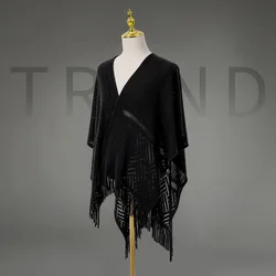 30 Colors Spring Autumn Knitted Shawl Cappa Warm Tassel Loose Poncho Capes Women Hollow Out Long Split Outstreet Knitwear Cloak