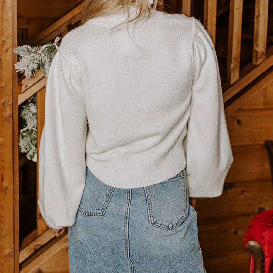 

Festival Sweater Women's Christmas Knit Sweater Long Sleeve Round Neck Letter Embroidery Knitwear Tops