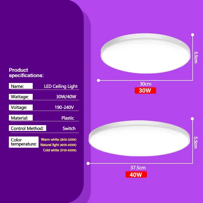 LED Ceiling Lights 220V Ultrathin Led Lamps 3-Color CCT Panel Light for Bedroom Kitchen Lighting Round Ceiling Lamp Living Room