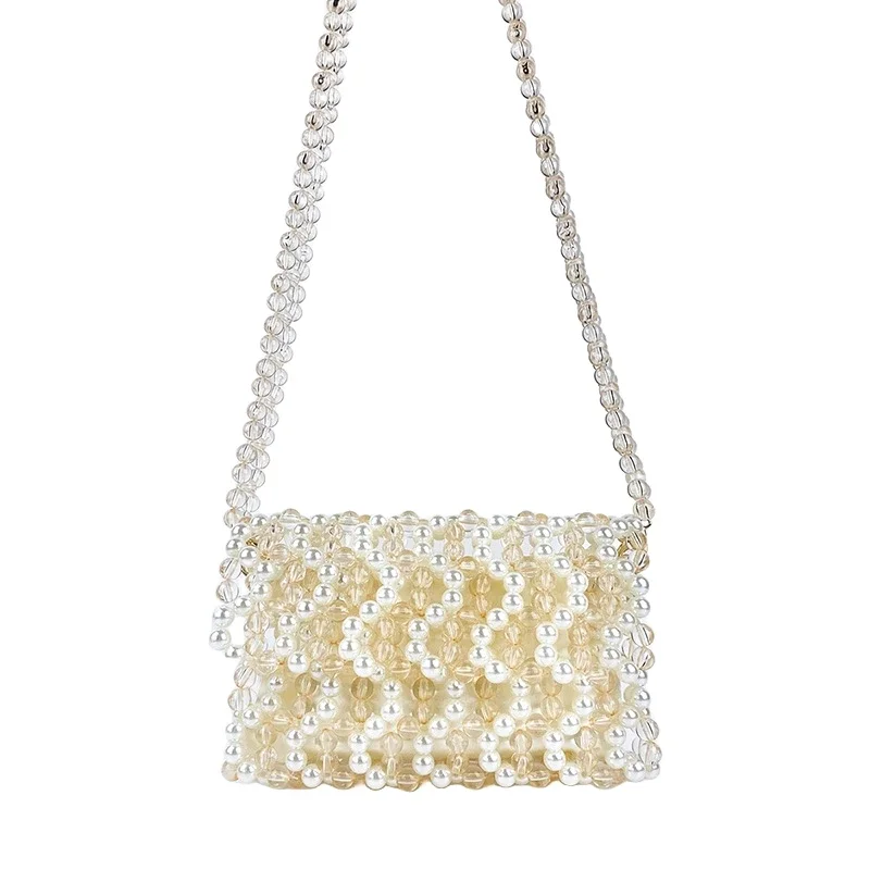 

Spring Fashion Hollow Out Beaded Bag Trend Handmade Pearl Crossbody Bag Sweet Girl Acrylic Chain Female Shoulder Bag