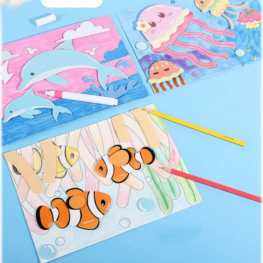 Handgemachtes Montessori Quiet Busy Book Dreidimensionales Papier DIY Paste Material Kit Wiederholtes Einfügen Cartoon Tiere Stickerbuch