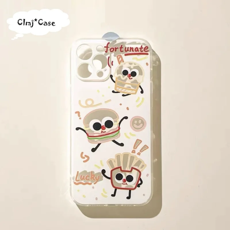 Clmj Cartoon Hamburger Phone Case For iPhone 13 11 Pro 12 Mini 14 Plus X XS Max XR 7 8 Se 2020 Silicone Soft Protective Cover