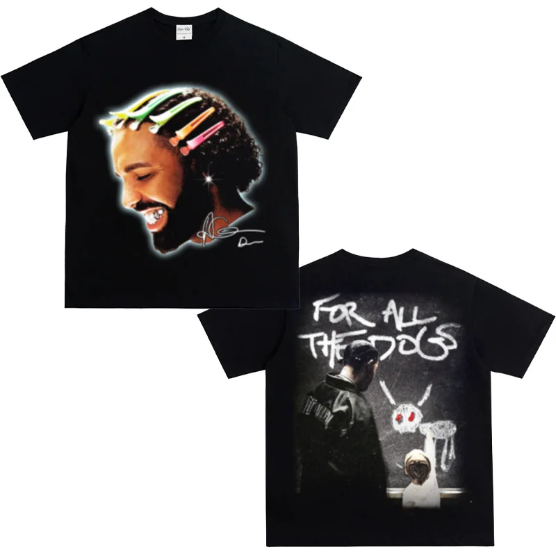 T-shirt stampata traspirante da uomo alla moda casual da uomo a maniche corte in cotone pesante di grandi dimensioni Drake da donna