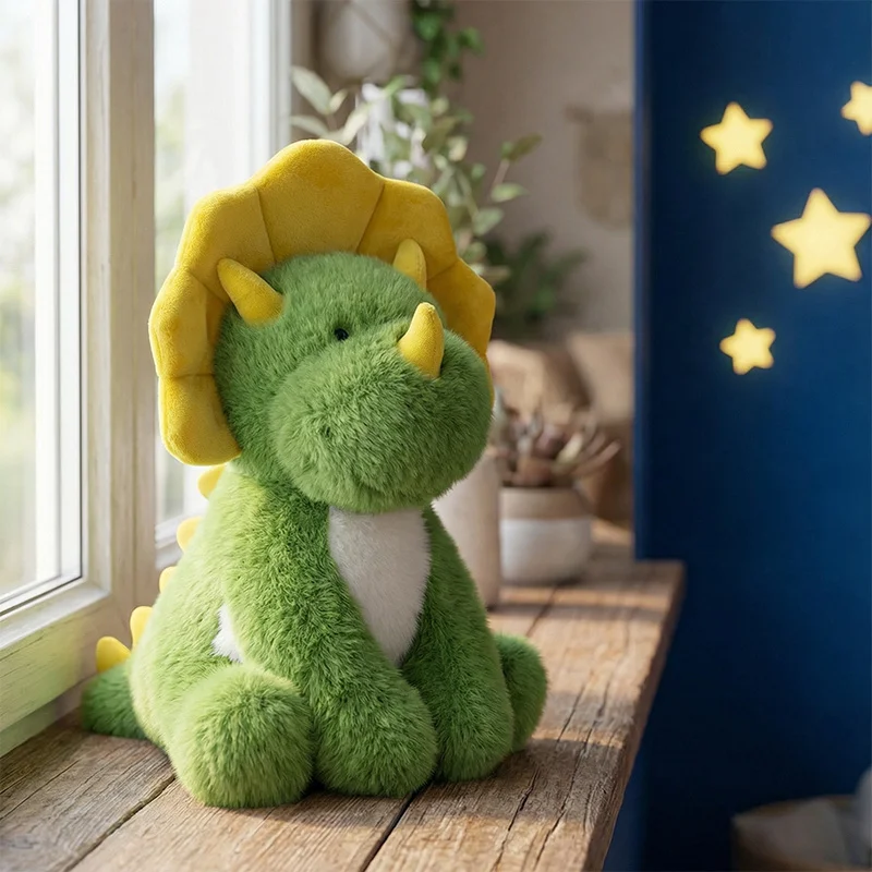 New 1pc Lifelike Triceratops Plush Pillow Ultra-soft Fluffy Dinosaur Toy With White Chest Ideal For Cuddling And Home Decor