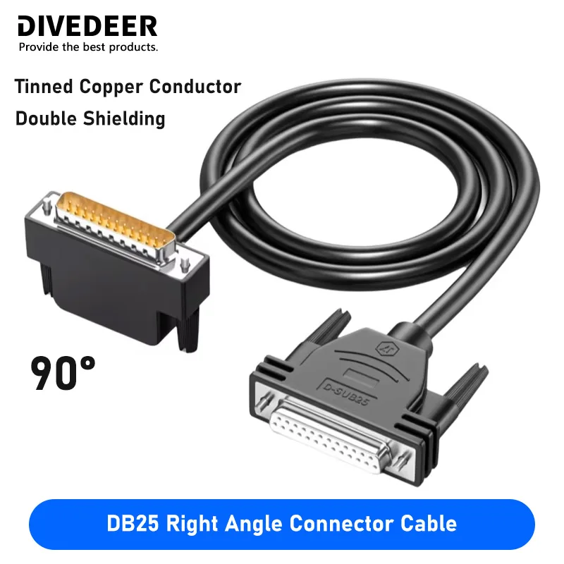 DIVEDEER DB25 Extension Cable Right Angle Tinned Copper Conductor Double Shielding RS-232 Serial Parallel Printer Data Cord
