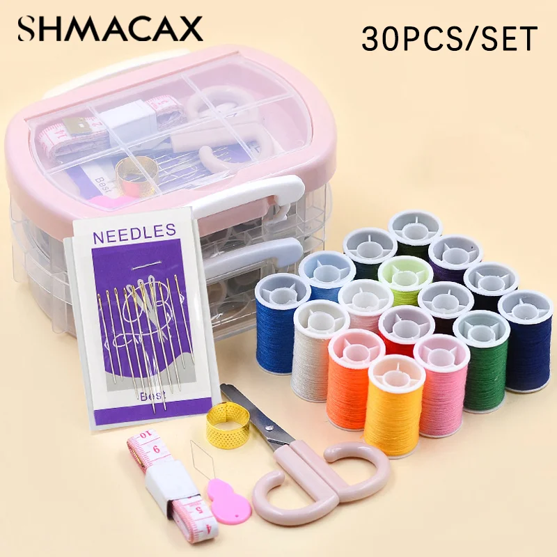 30Pcs/box Multifunction Sewing Kit Portable Sewing Thread Storage Box Needle Tape Scissor Threads Sewing Organizing Case