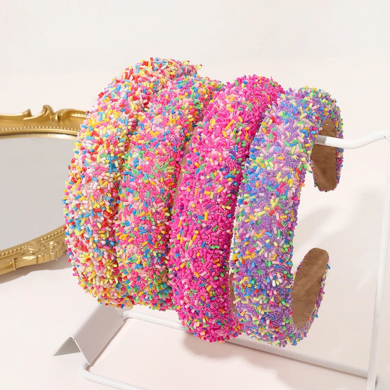 Diademas acrílicas coloridas de caramelo para mujer, regalo de cumpleaños para niña, diademas de Color crema y caramelo de arcoíris, tocados para pastel de cumpleaños