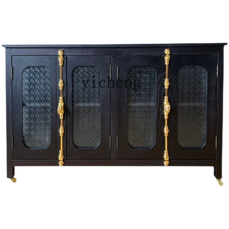 

ZK Locker Black Vintage Pure Copper Wheel Sideboard Cabinet Foyer Doorway Curio Cabinet Home Decoration Accessories